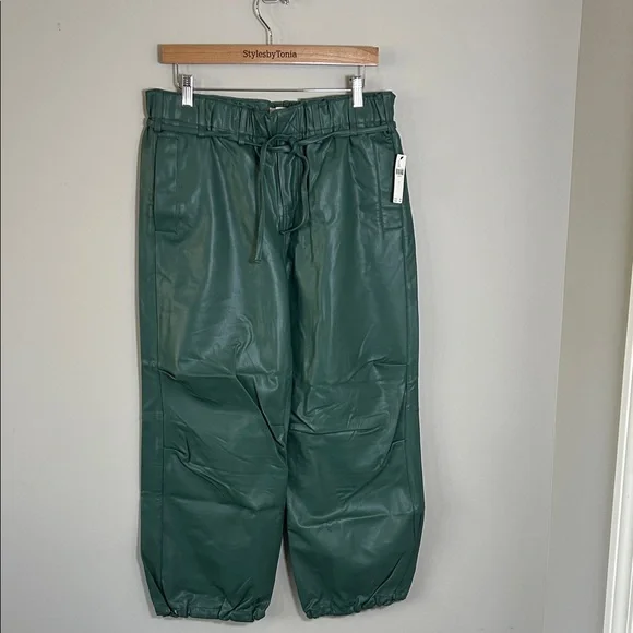 Anthropologie Pilcro Faux Leather Soft Parachute Pants Dark Green Sz S NEW - Picture 5 of 15